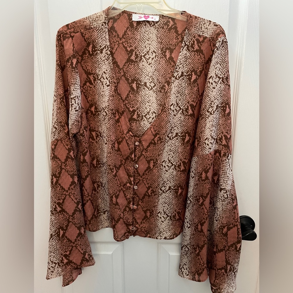 Buddy Love Snake Print Bell Sleeves Top